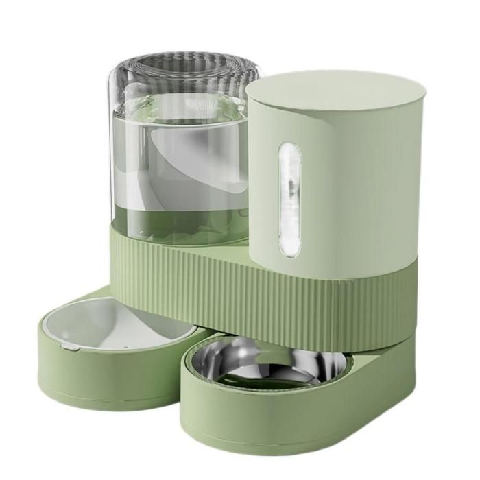 Distributeur automatique croquettes et eau pour chat chien 2600ml eau 2400ml nourriture structure 360° rotative bol inox lavable