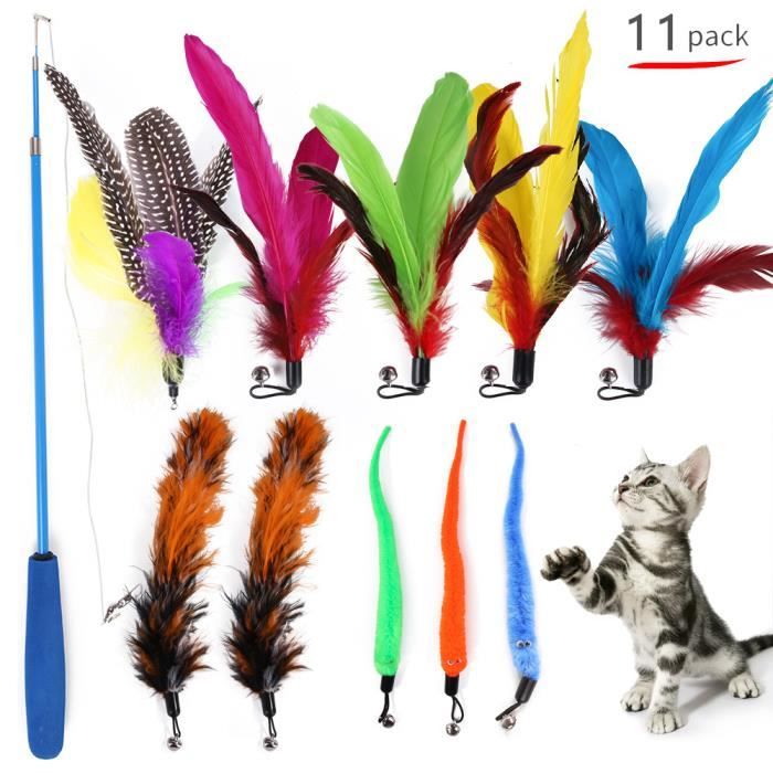 Jouet interactif - SHARP - Canne à pêche à plumes - 11 recharges - Multicolore - Pour chats et chatons