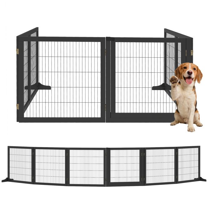 Barrière de sécurité pour chien - PawHut - pliable 6 panneaux autoportante pieds de support amovibles - 432 x 36 x 70 cm - noir