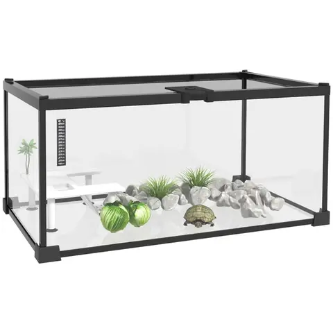 Boîte à reptiles - PawHut - élevage habitat terrarium couvercle coulissant thermomètre inclus - verre métal - 50x30x25cm - blanc