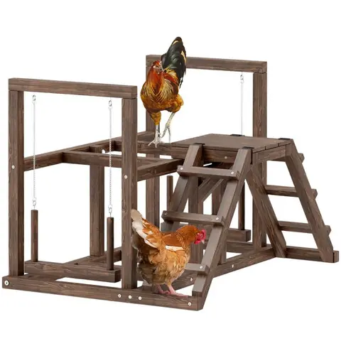 Aire de jeux en bois pour poule - PawHut - avec balançoire échelle plateformes - 82 x 60 x 55 cm - marron