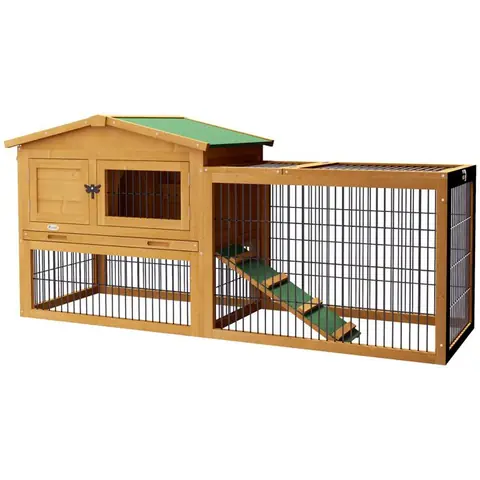 Cage à lapin - PawHut - avec rampe plateau excrément fenêtre porte verrouillable - 150 x 525 x 68 cm - jaune