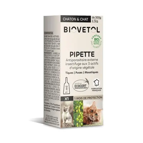 Biovetol - Antiparasitaire - Pipette Chat/Chaton à l’unité Bio - 1ml