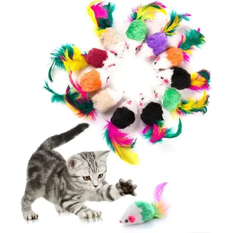 10 Pièces Jouet Interieur Souris pour Chat Jeux Chat Peluche Assorties Convient Aux Chats pour Jouer(Couleur aléatoire)