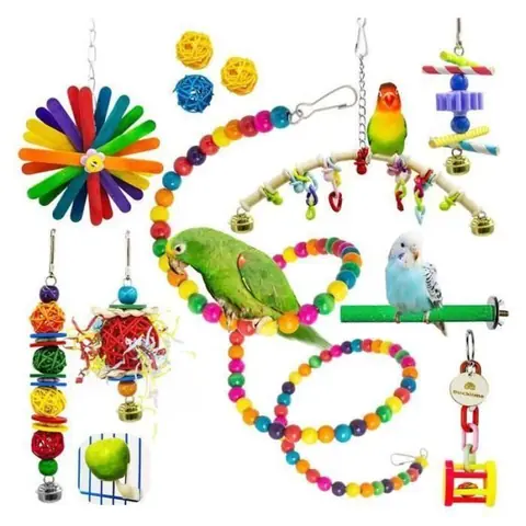 15 jouets à mâcher pour perroquet balançoire nid doiseau hamac perchoir cloche cage à oiseaux jouets pour petites perruche Label
