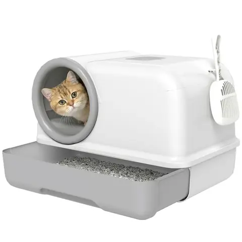 Bac à litière - PawHut - fermé - XL - en PP - pour grand chat - avec couvercle et pelle Sacs Filtrants - gris clair