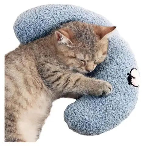 Coussin de valériane pour chat - Coussin doux et moelleux - En forme de U - Idéal pour dormir - Bleu