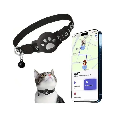 Collier de Suivi GPS pour Chats-Localisation Temps Réel iOS Find My-Collier Réfléchissant avec Clochette-Traceur Étanche Anti-Perte