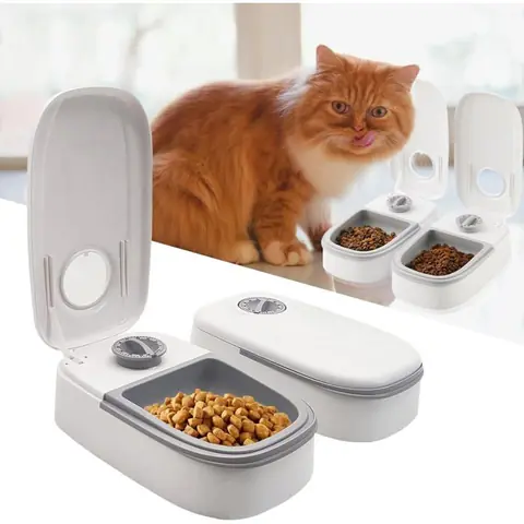 Distributeur automatique de nourriture - 2 repas - Avec minuterie de 48 heure - Distributeur de nourriture sèche et humide de 350