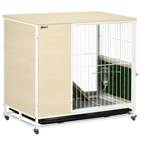 Cage à lapin - PawHut - sur roulettes - toit ouvrant plates-formes - avec plateau amovible - 78 x 525 x 765 cm - naturel