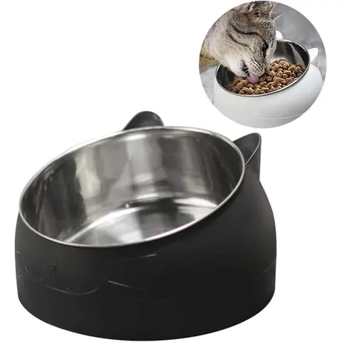 Bol Incliné INOX Surelevé pour Chien/Chat - Gamelle Anti-Gloutonnerie Facile à Nettoyer Design Ergonomique (Noir)