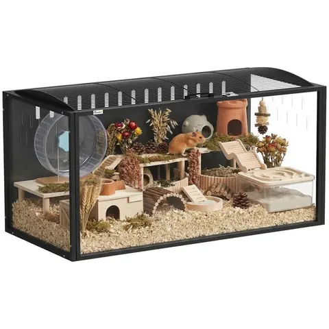 Cage à hamster - habitat pour rongeur - PawHut - acier et acrylique transparent vue panoramique et toit ouvrant - 105x51x53cm - noir