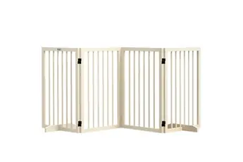 Barrière de sécurité chien 4 panneaux modulable autoportante dim. max. 206L x 35l x 76H cm bois clair