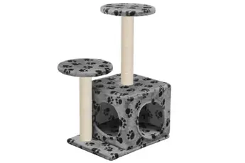 Arbre à chat avec griffoir en sisal 60 cm Gris Motif de pattes