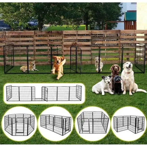 Clôture pour animaux de compagnie KEDIA - Noir - Pliable - Réglable - Mobile - Enclos-Chenil