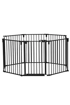 Barrière de sécurité - parc enclos chien modulable pliable - porte verrouillable - 8 panneaux acier et PP - dim. 482,5L max. x 76H cm noir