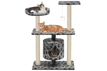Arbre à chat avec griffoir en sisal 95 cm Gris Motif de pattes 170513