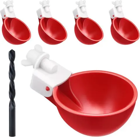 Abreuvoir Automatique - KCVV - Kit 5 Pièces - Installation Facile - Pour Poules et Oiseaux - Rouge