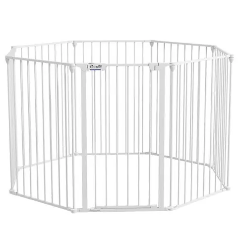 Barrière de sécurité parc enclos chien modulable pliable porte verrouillable intégrée 8 panneaux acier PP blanc