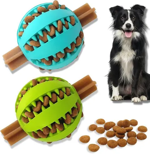 Balle distributrice de friandises pour chien  Jouets interactifs pour chiens contre lennui (grand 7 cm bleu + vert 2 pièces)