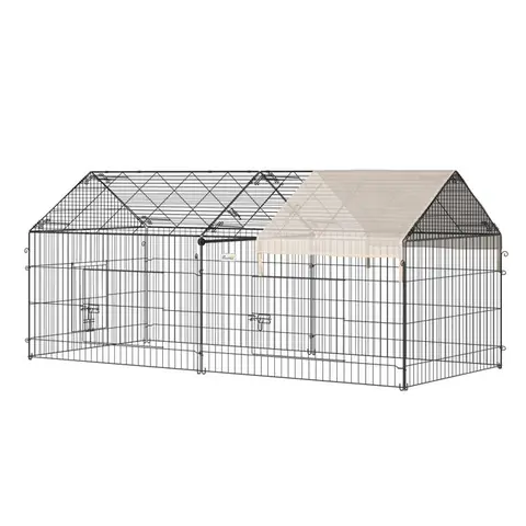 Enclos extérieur pour petits animaux - 220x103x103 cm - Métal beige et noir - Pliable - Protection solaire intégrée