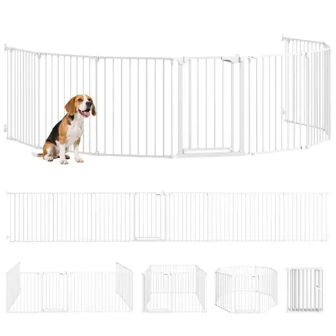 Barrière de sécurité chien - parc enclos pour chien et enfant - PawHut - pliable et modulable - 8 panneaux usage intérieur - blanc