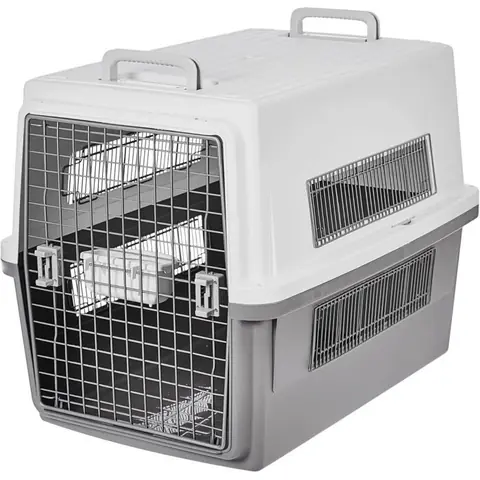 Cage de transport pour chien avec porte verrouillable blanc/gris panier boîte pour voyage transport chat gamelle amovible