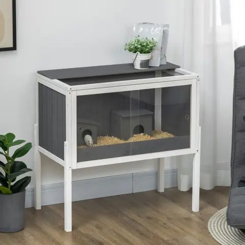 Cage à hamster en bois pour hamsters nains et souris grande cage pour rongeurs avec 2 cabanes et accessoires 82x45x81 cm gris