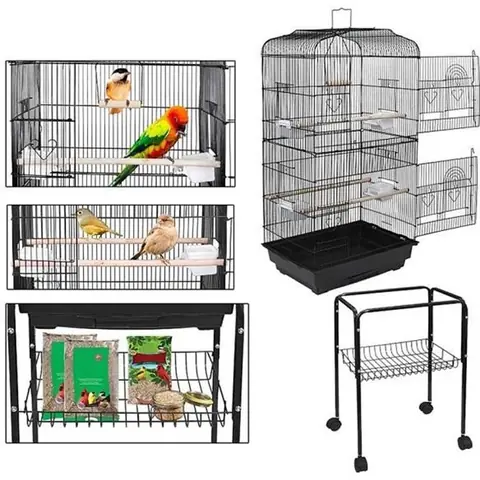 46 x 353 x 1506 cm Cage Oiseaux sur Roulettes Volière Portable pour Perruche Calopsittes Inséparables Mandarins Canaris