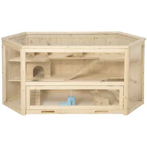 Cage à hamster - PawHut - 3 niveaux - bascules fenêtres bouteille deau cabanes toit articulé - 115x60x55 cm - effet bois naturel