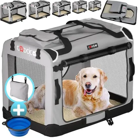 CADOCA® Cage de transport M Gris pour animaux chien chat rongeur Respirant Pliable Sac de transport Matelas douillet