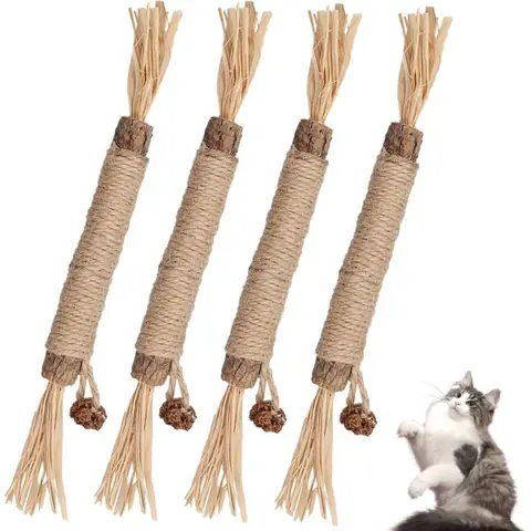 4 Morceaux de Bâtonnets dherbe à Chat bâtons à mâcher matatabi pour ChatJouet Chat Interieuril est Bon pour éliminer Le tartre