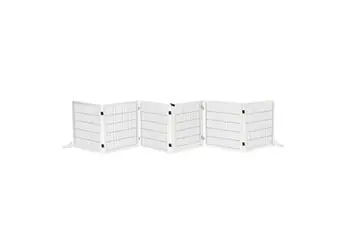 Barrière de sécurité parc enclos chien modulable pliable porte verrouillable intégrée 5 panneaux grillage acier noir bois de pin blanc
