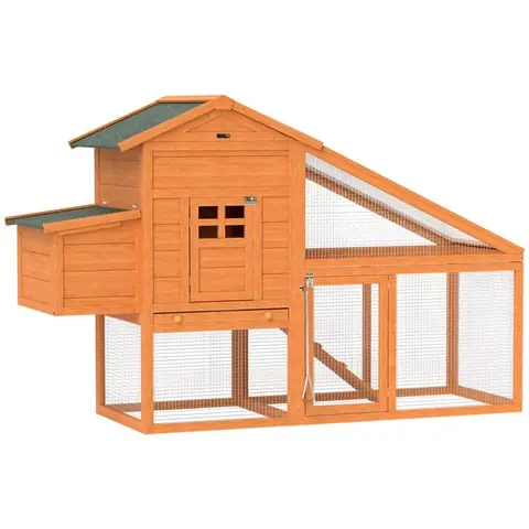 Cage à poules sur pied - PawHut - toit imperméable - tiroir à déjection coulissant - portes verrouillables - bois massif - orange